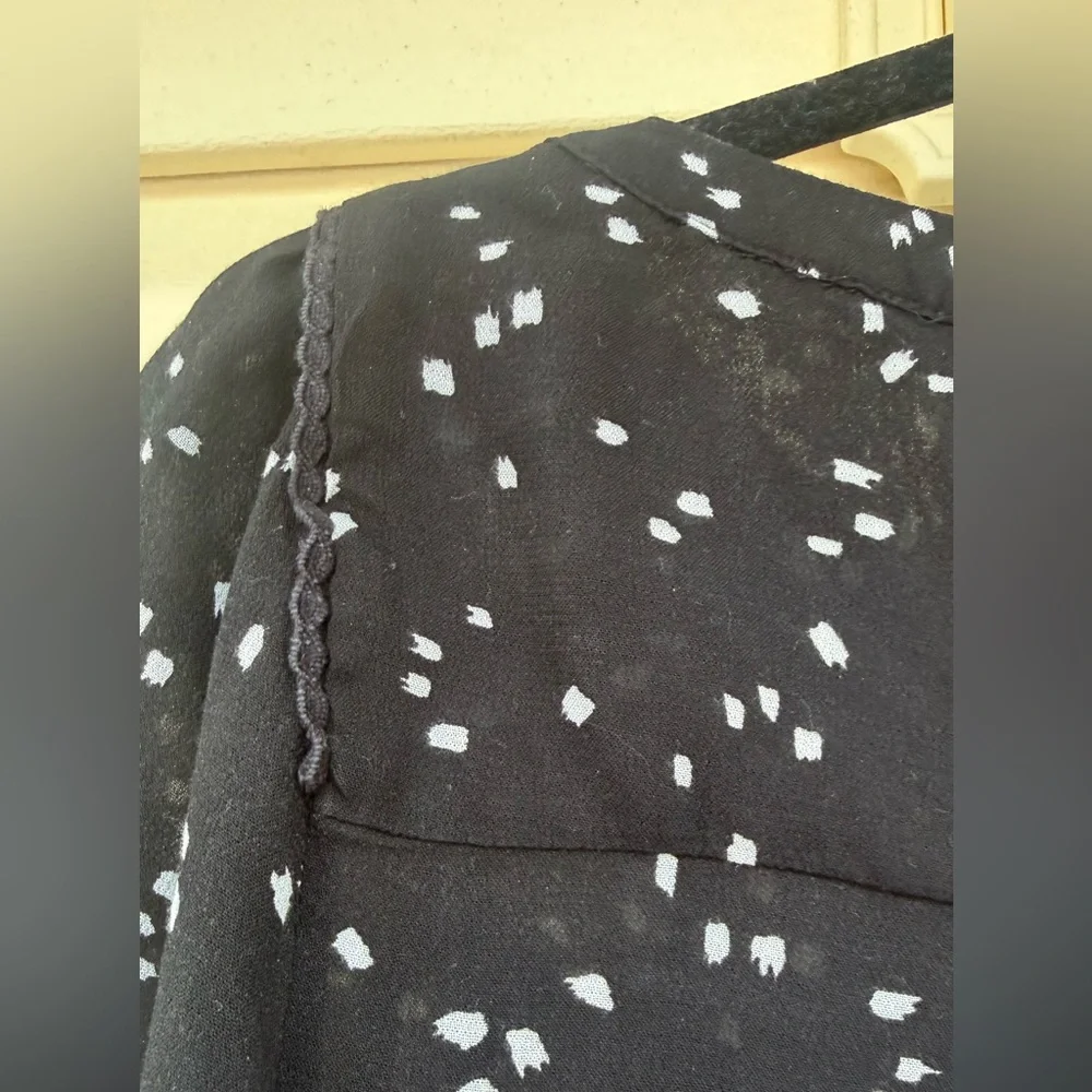 Maeve By Anthropologie Black White Abstract Dot Peplum Long Sleeved Blouse Small